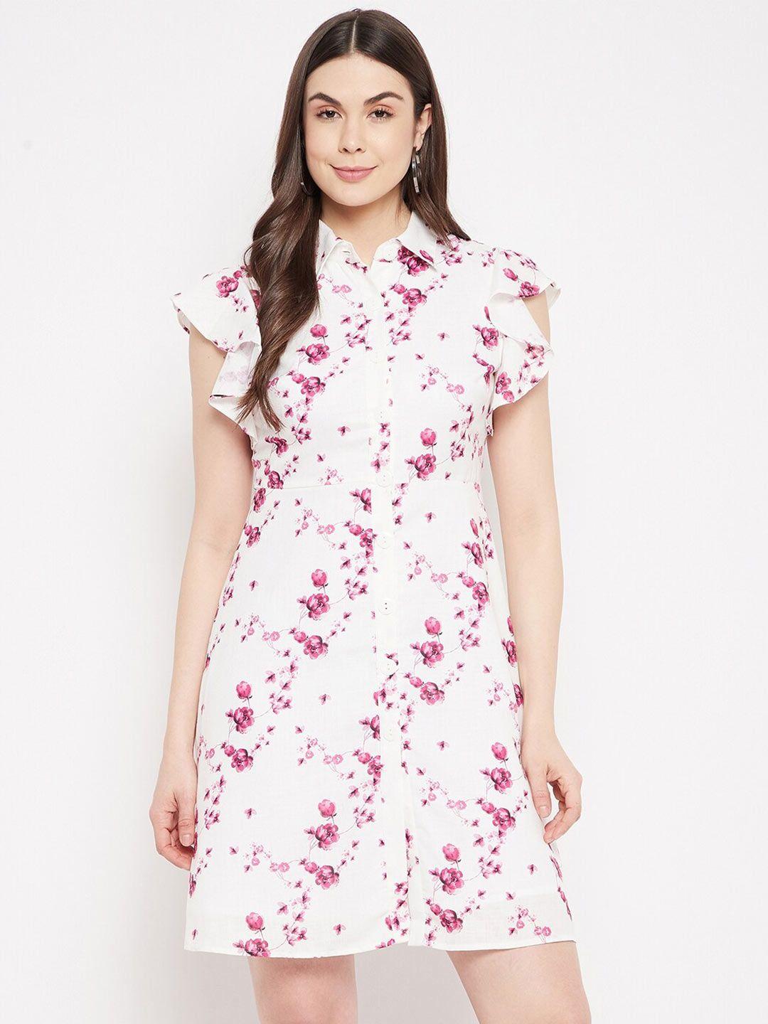 madame white & pink floral shirt dress