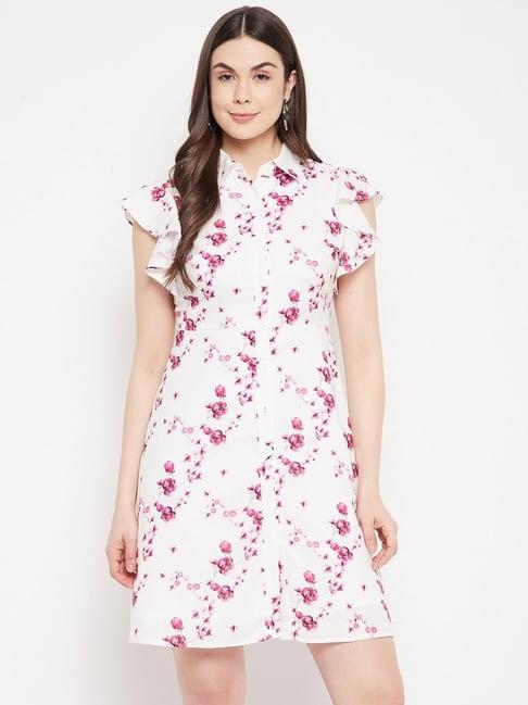 madame white printed shirt dress