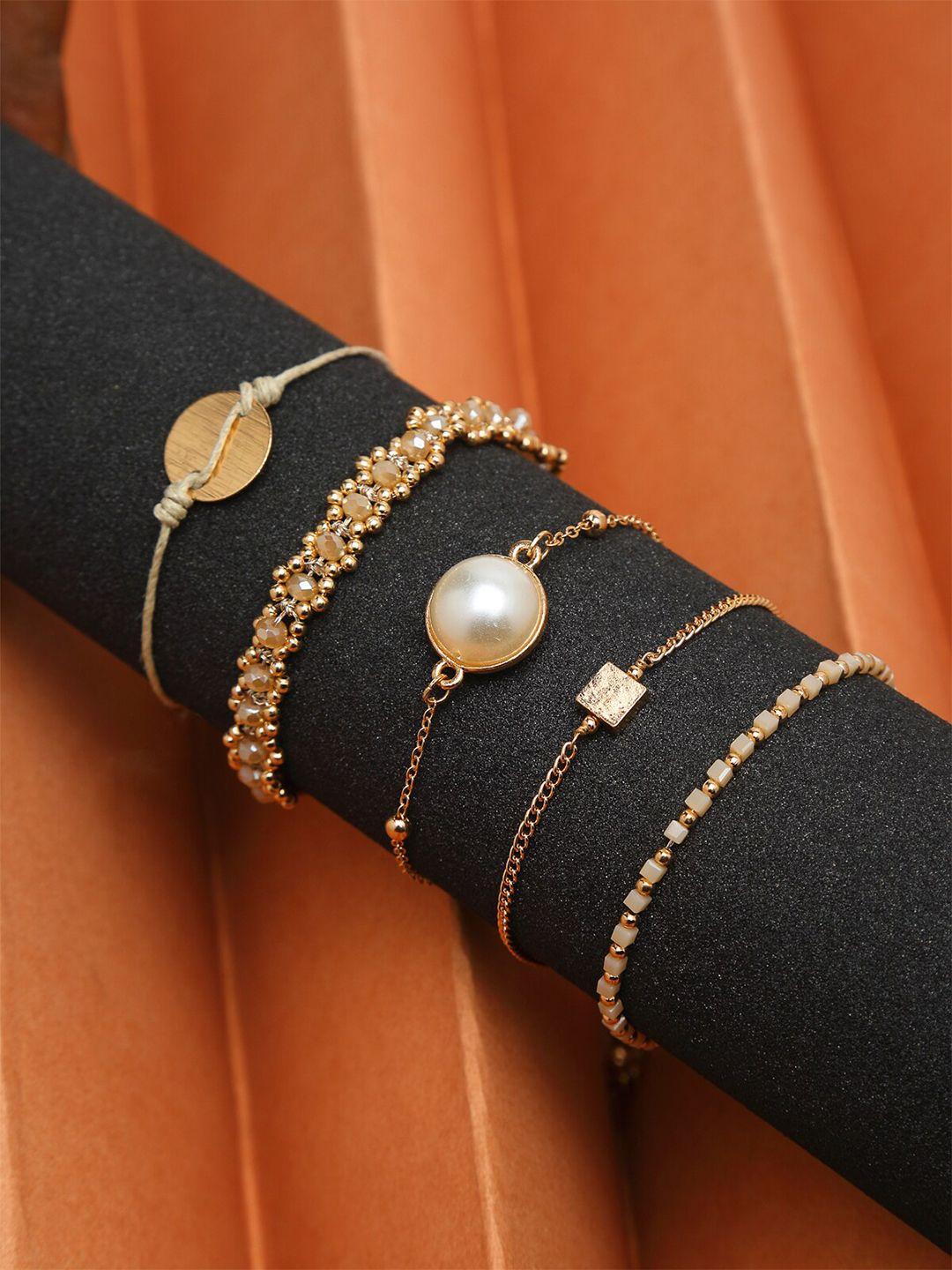 madame women 5 rose gold & white pearls rose gold-plated charm bracelet