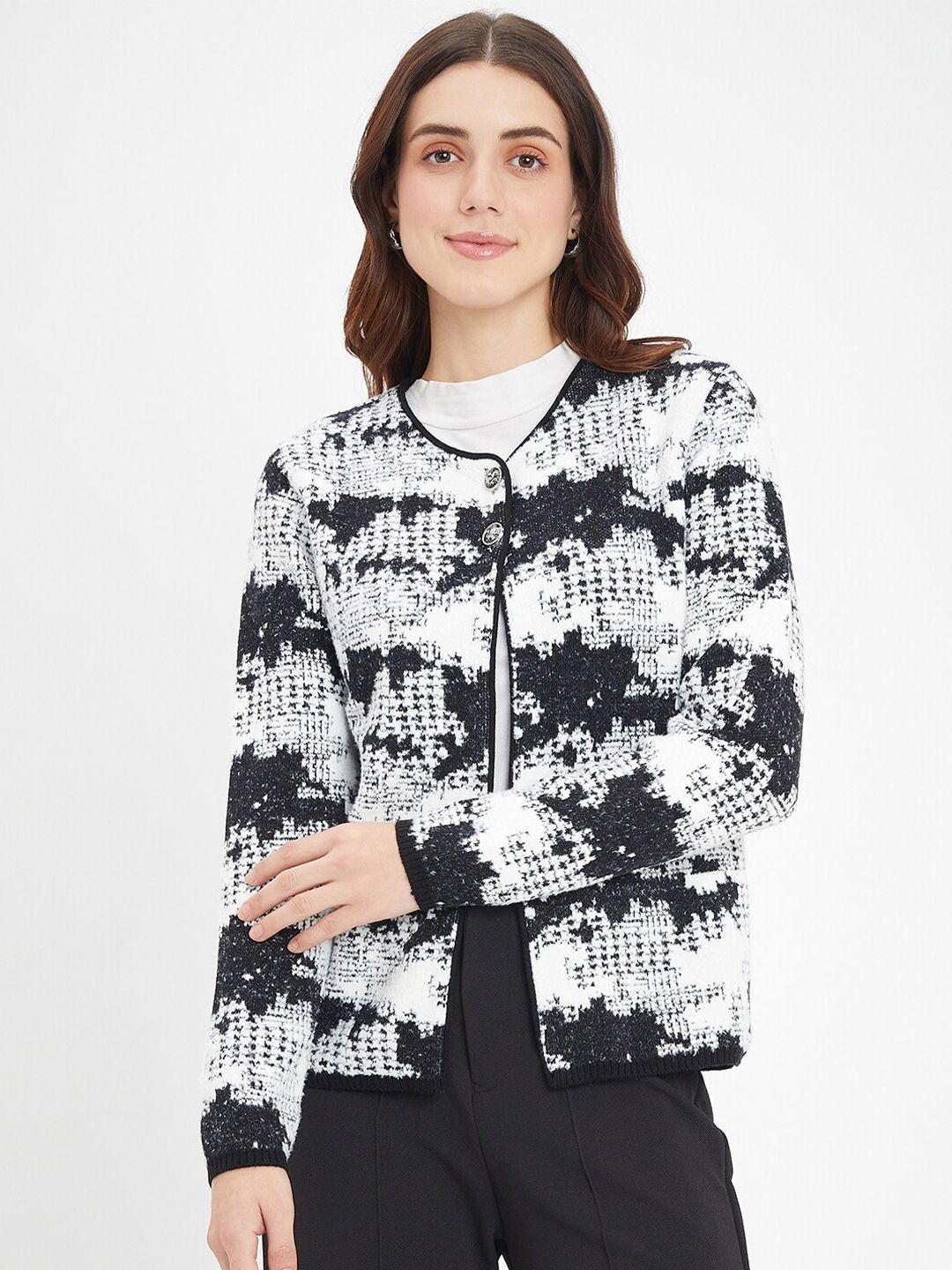 madame women abstract printed open front sweater