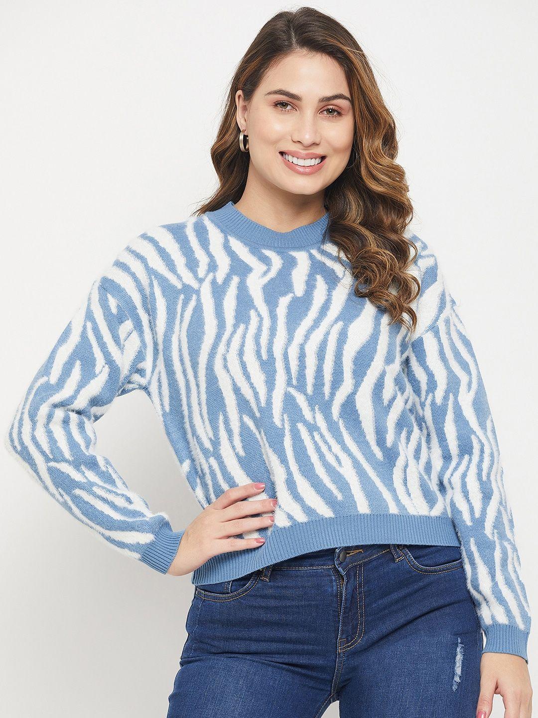 madame women animal printed acrylic pullover with fuzzy detail