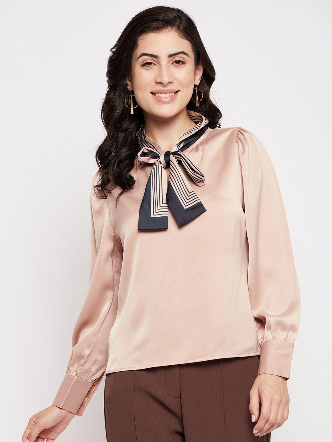 madame women beige tie-up neck satin top