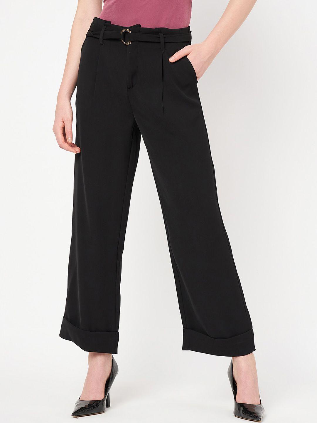 madame women black pleated trousers