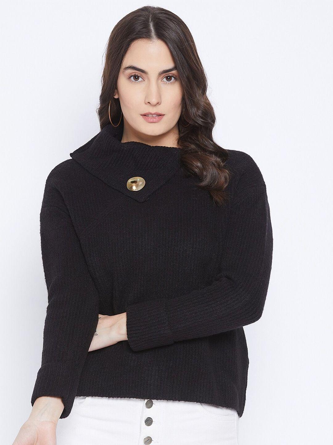 madame women black ribbed pullover sweater