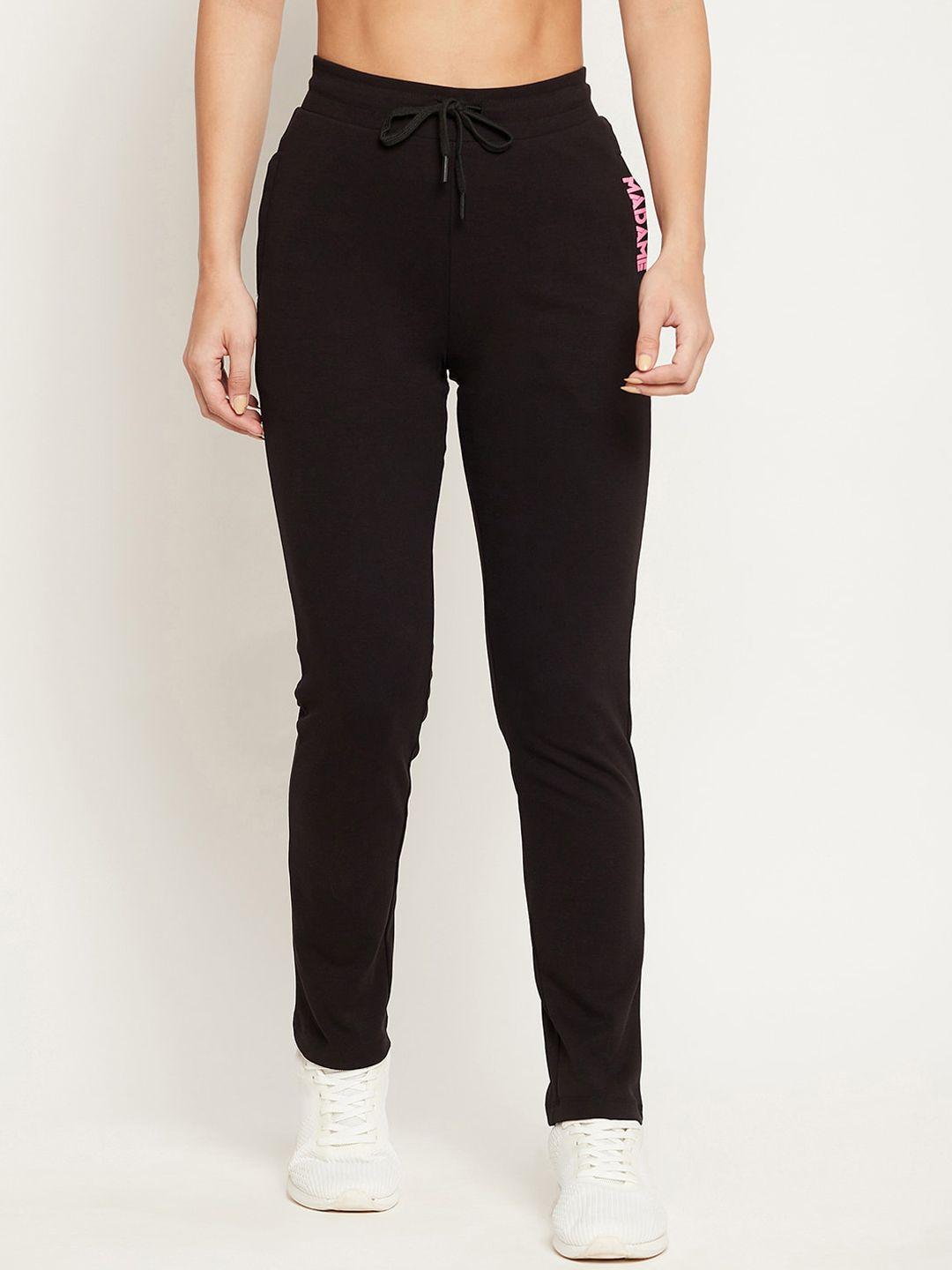 madame women black solid track pants