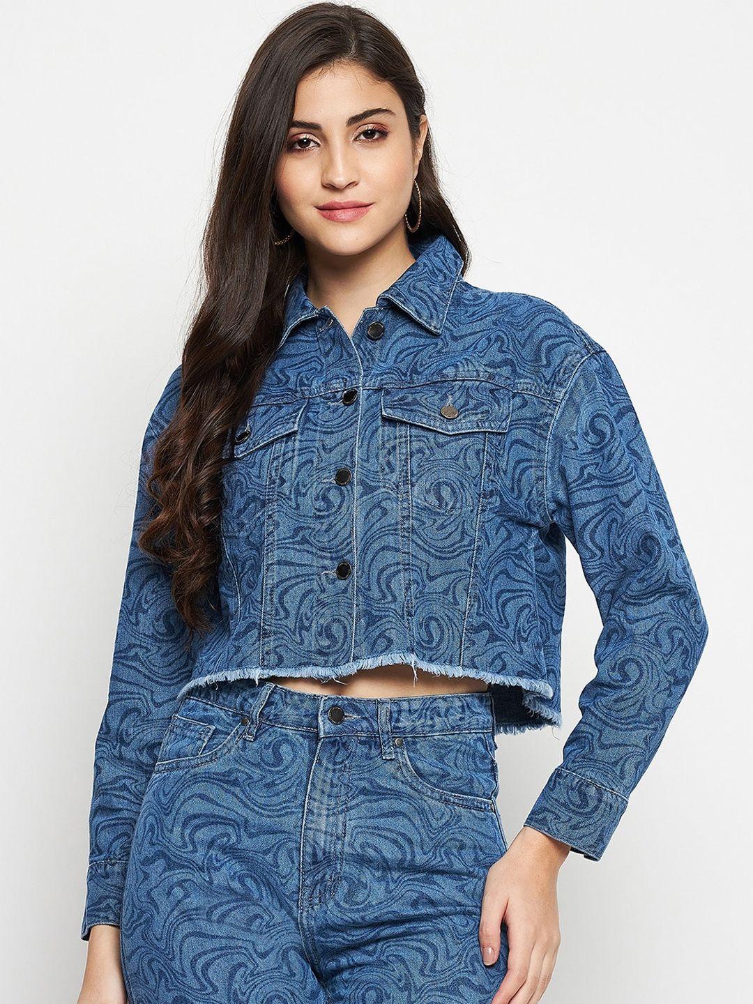 madame women blue crop denim jacket