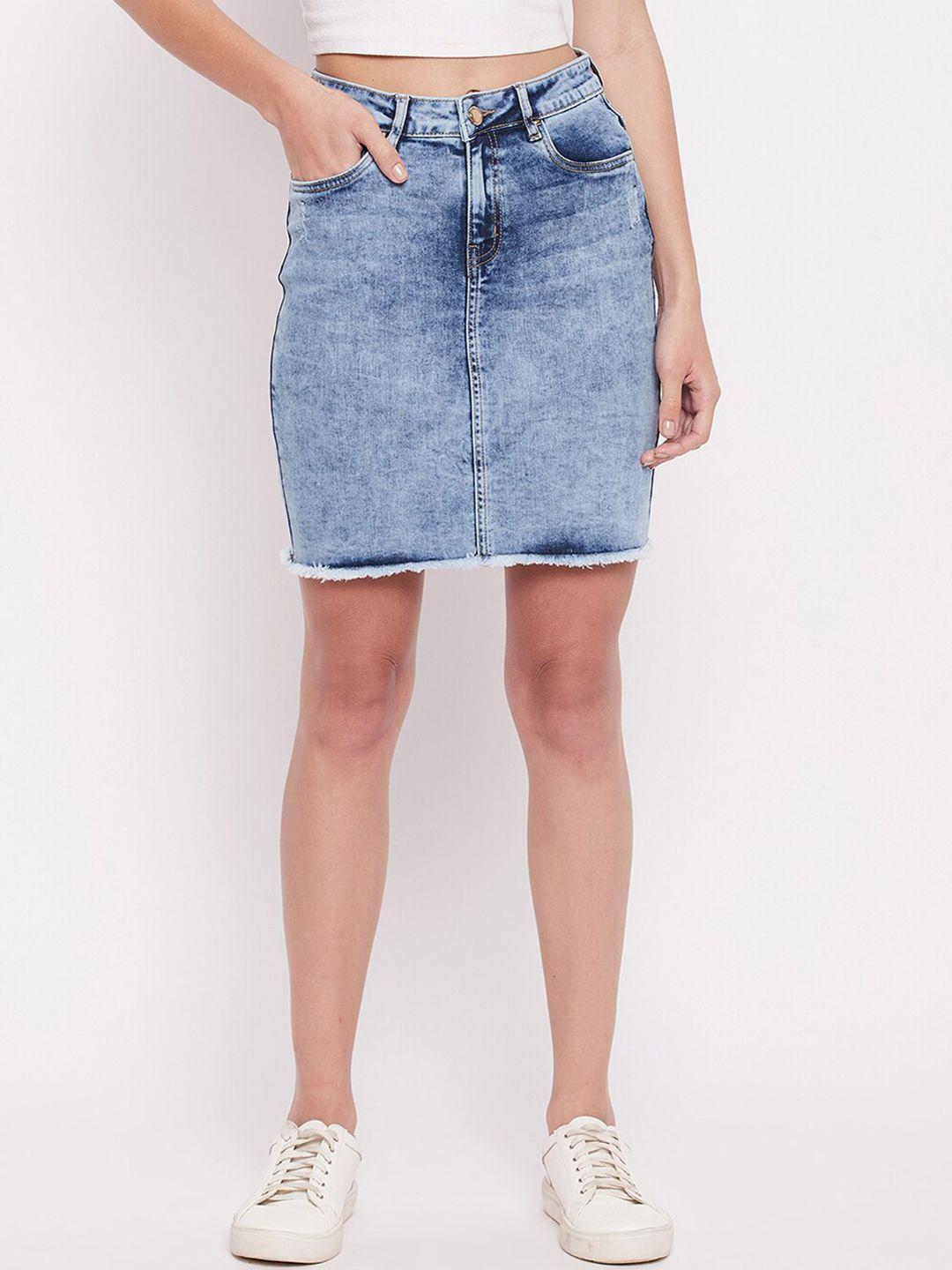 madame women blue denim straight skirt