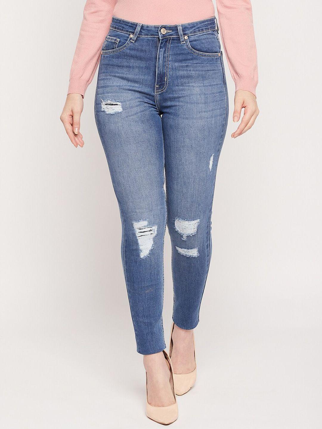 madame women blue high-rise mildly distressed light fade jeans