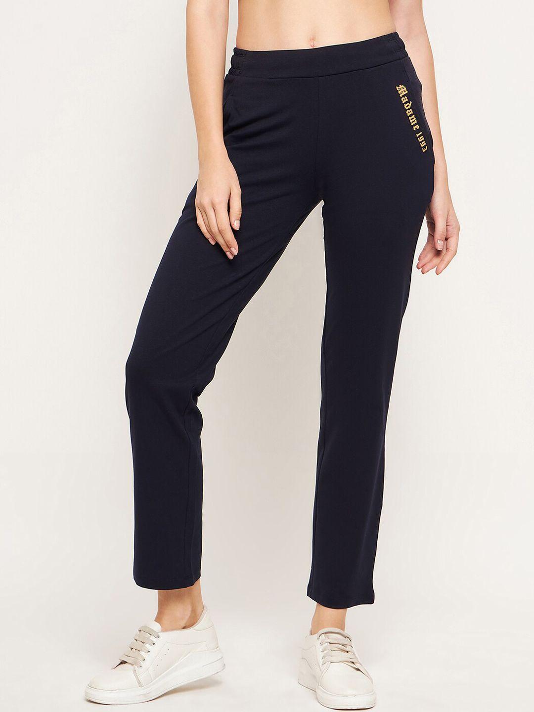 madame women brand logo printed pure cotton track pant