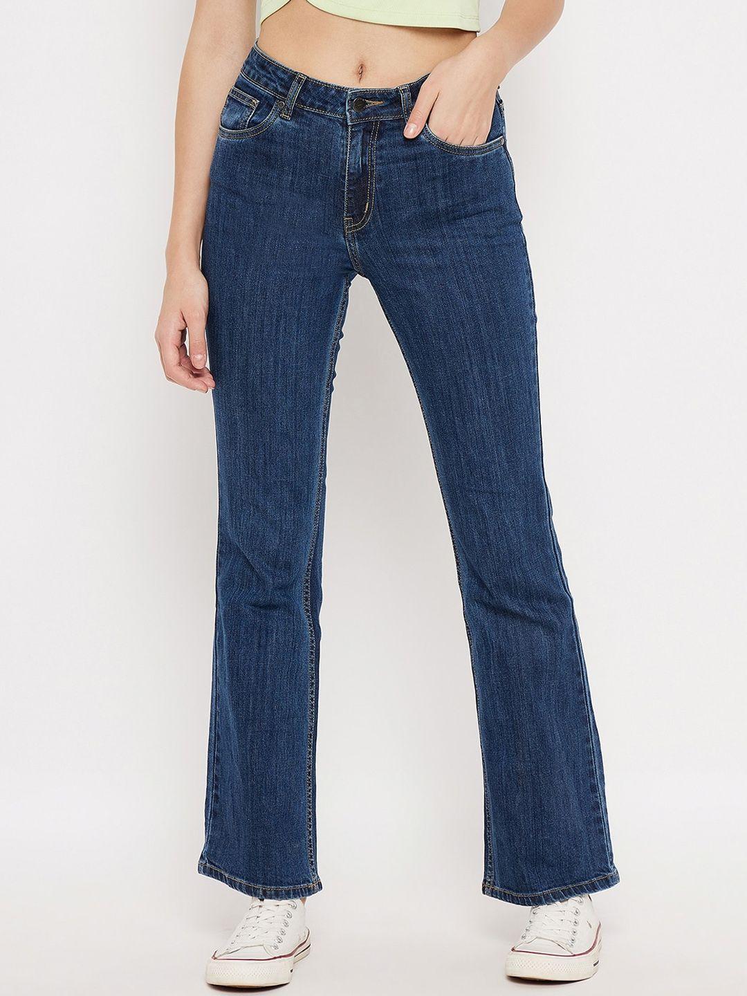 madame women cotton no fade mid-rise flared cropped jeans