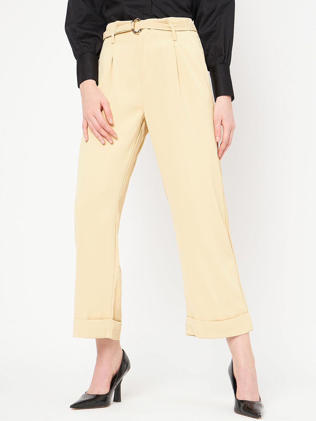 madame women cream-coloured pleated trousers