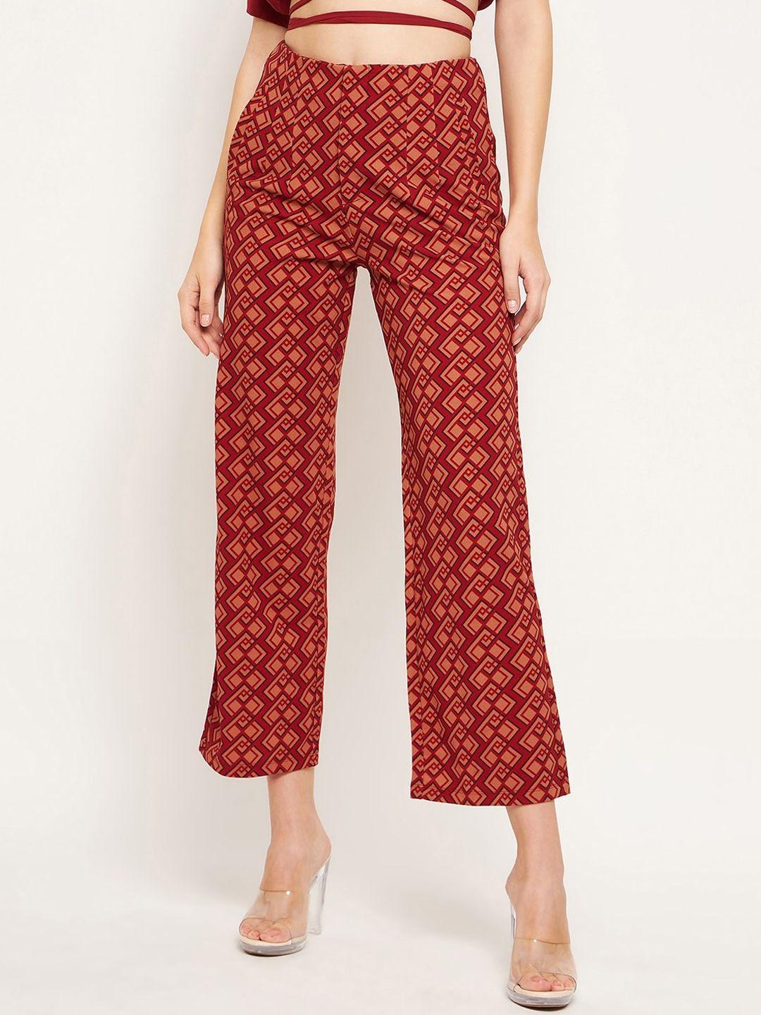madame women ethnic motifs printed mid rise parallel trousers