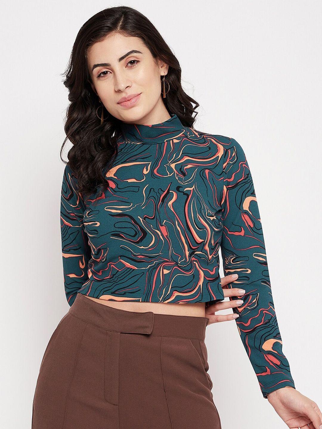 madame women green print organic cotton crop top