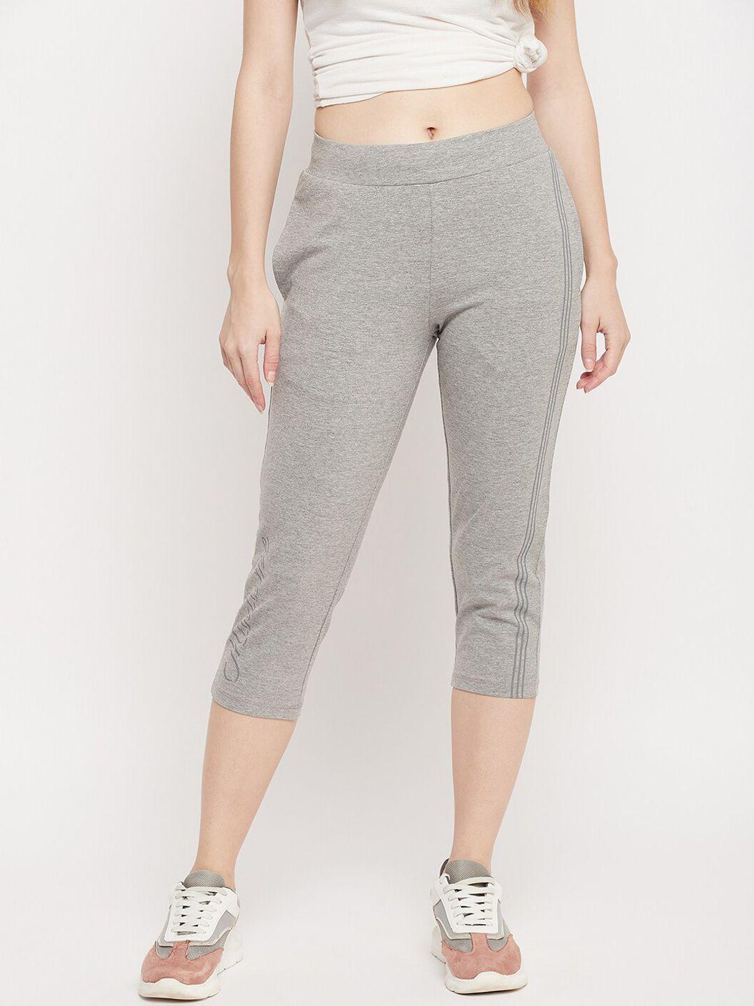 madame women grey solid three-fourth length cotton track pants