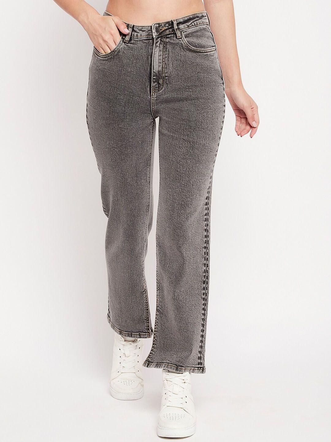 madame women grey straight fit high-rise heavy fade jeans