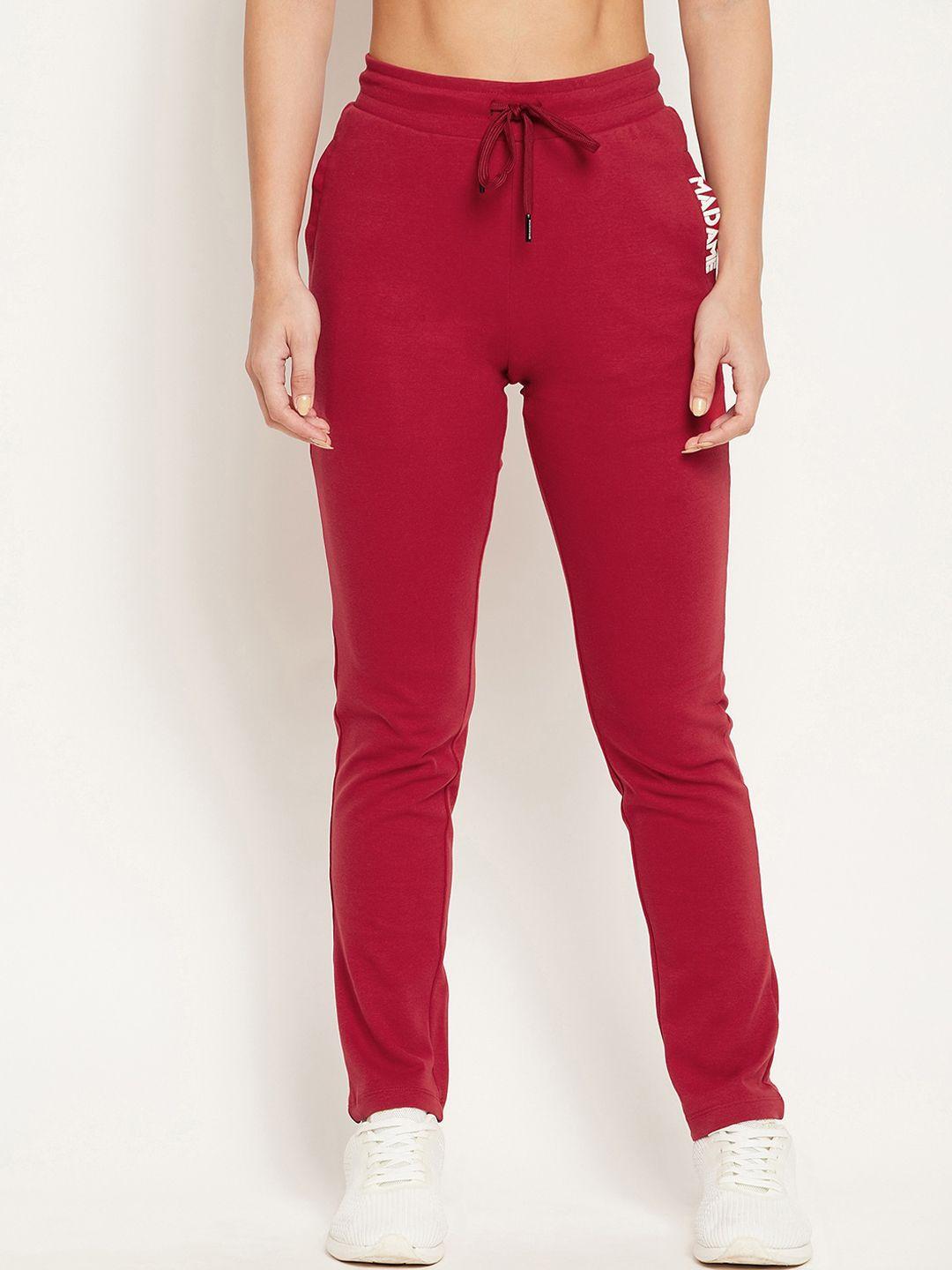 madame women maroon solid track pants