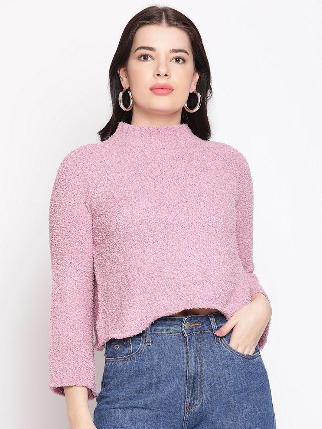 madame women mauve crop pullover with fuzzy detail