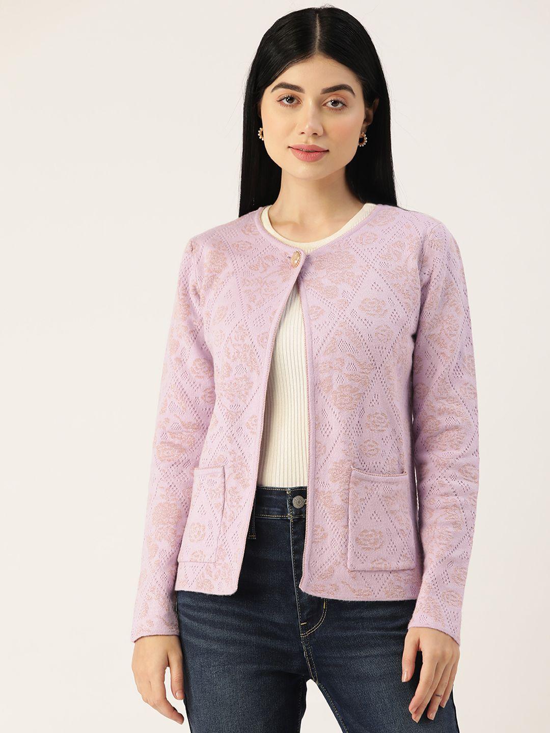 madame women mauve self design cardigan