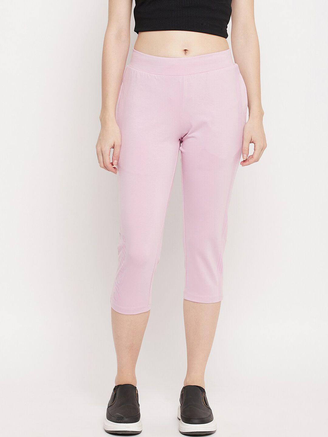 madame women mauve solid three fourth track pants