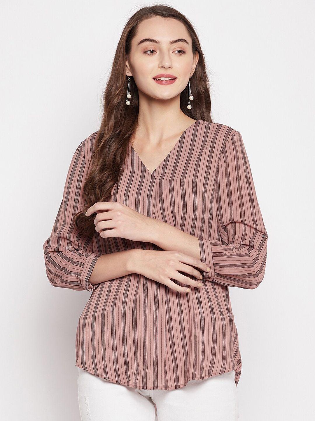 madame women mauve striped high-low longline top