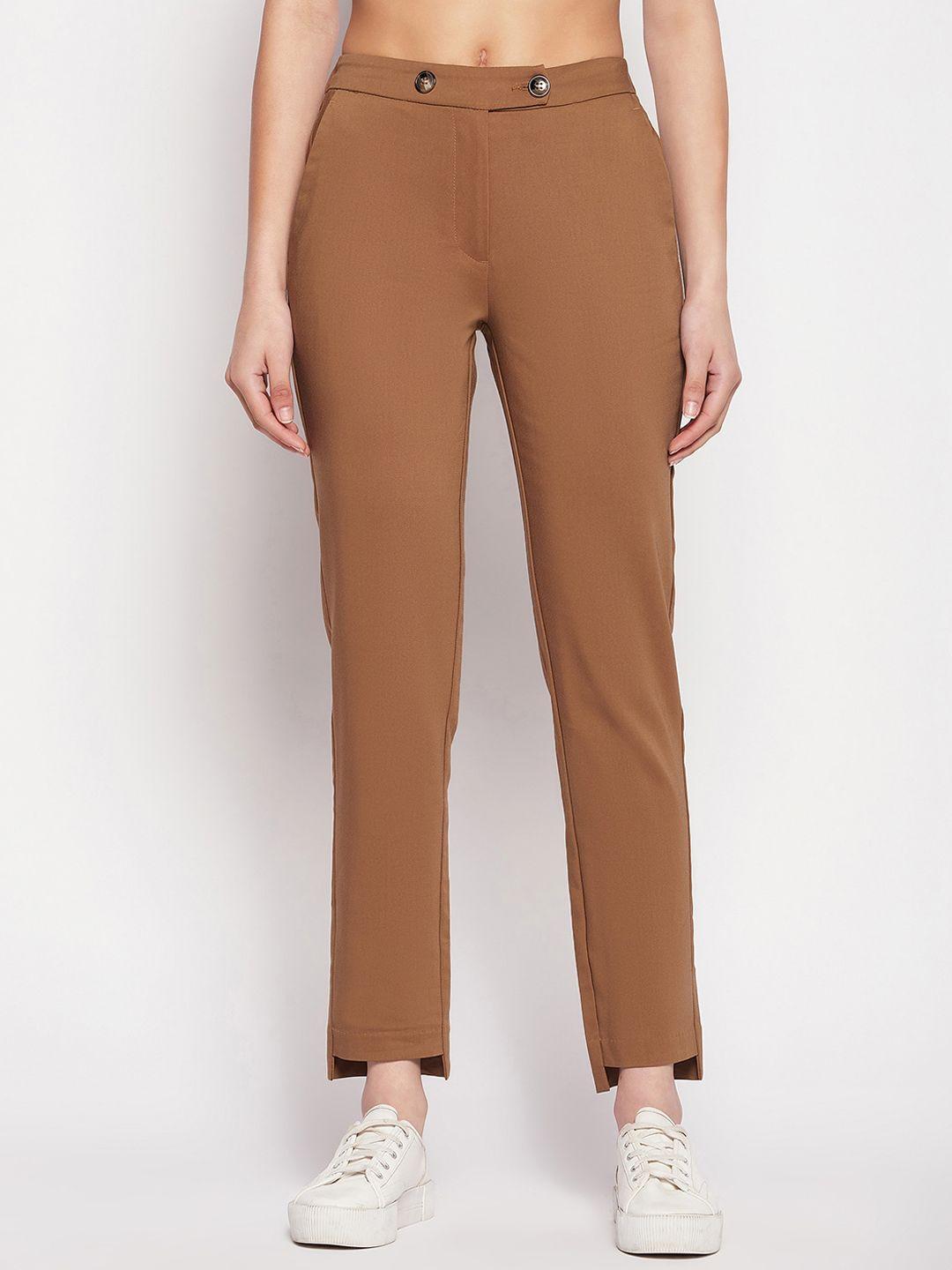 madame women mid rise cropped straight fit cigarette trousers