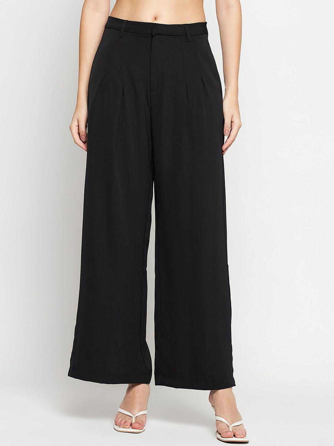 madame women mid-rise pleated flared parallel trousers