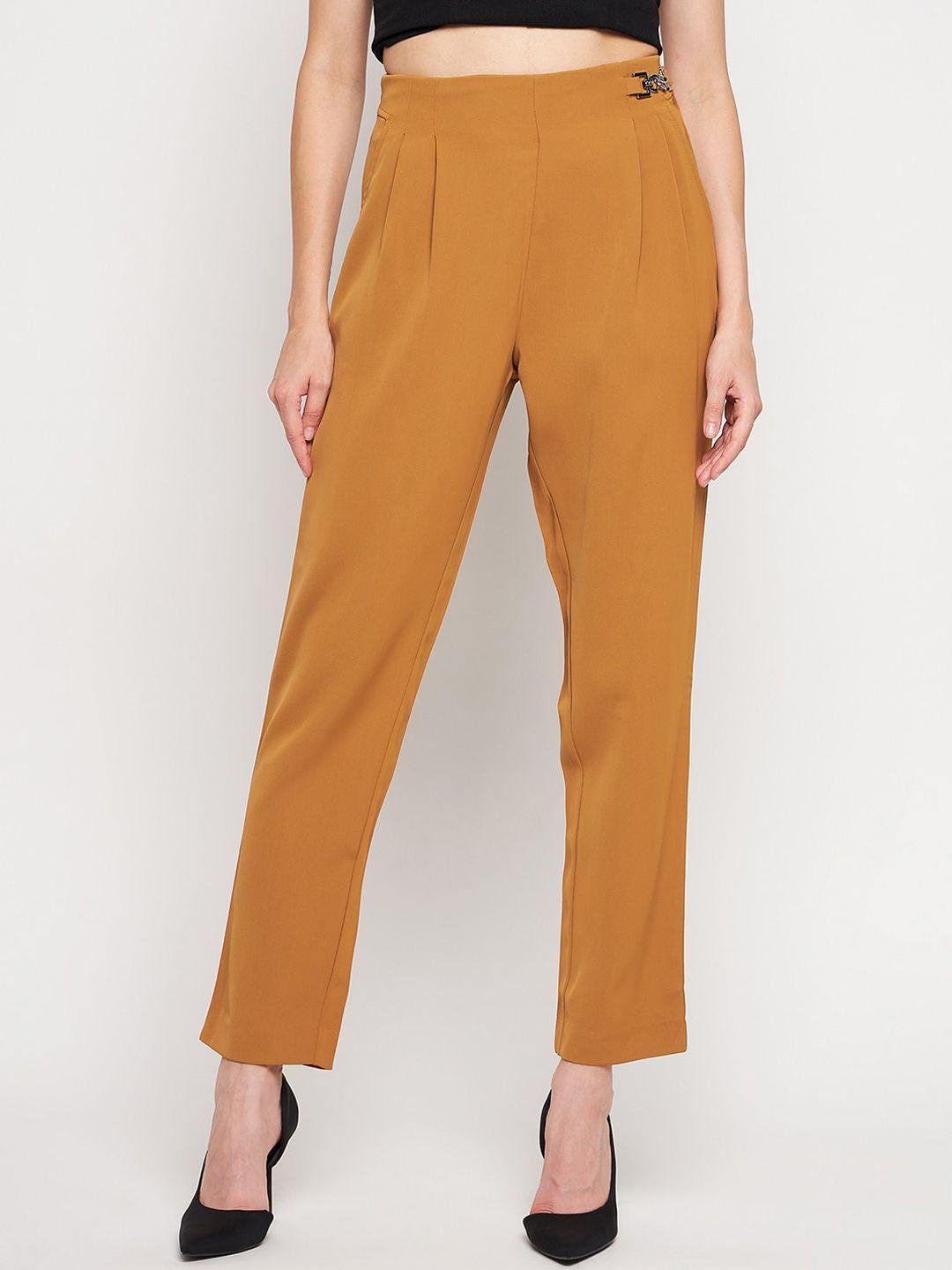 madame women mid-rise regular fit pleated casual peg trousers