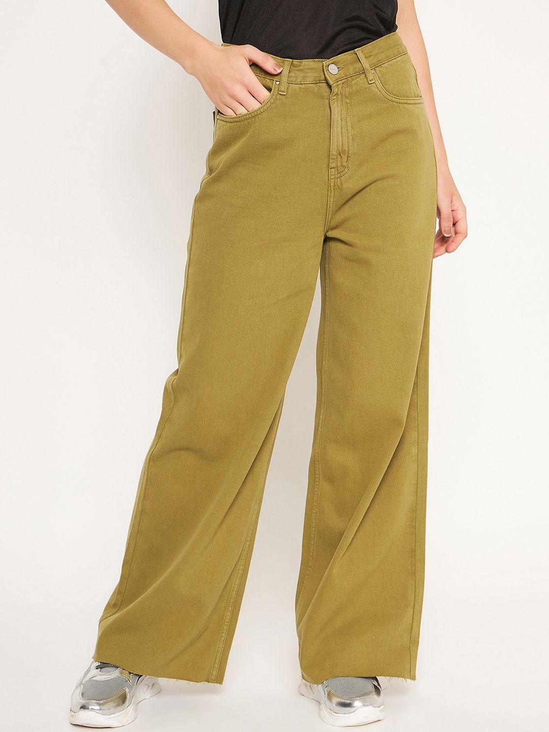 madame women olive green wide leg jeans