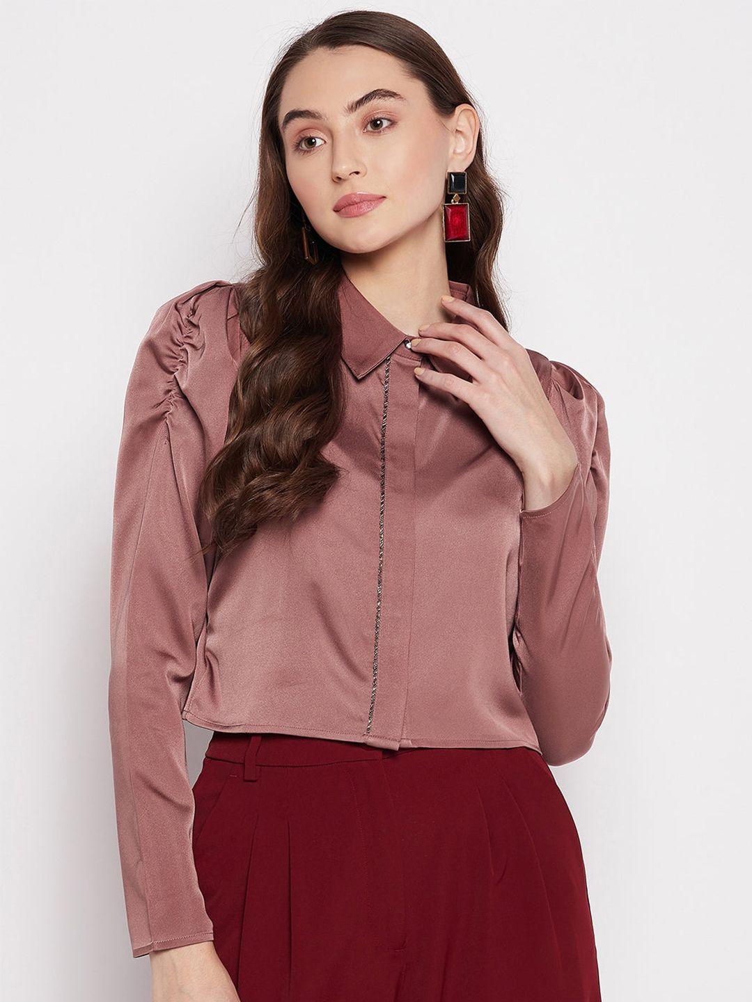 madame women peach-coloured casual shirt