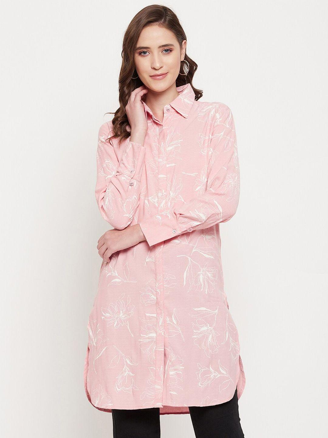 madame women peach-coloured floral printed casual shirt