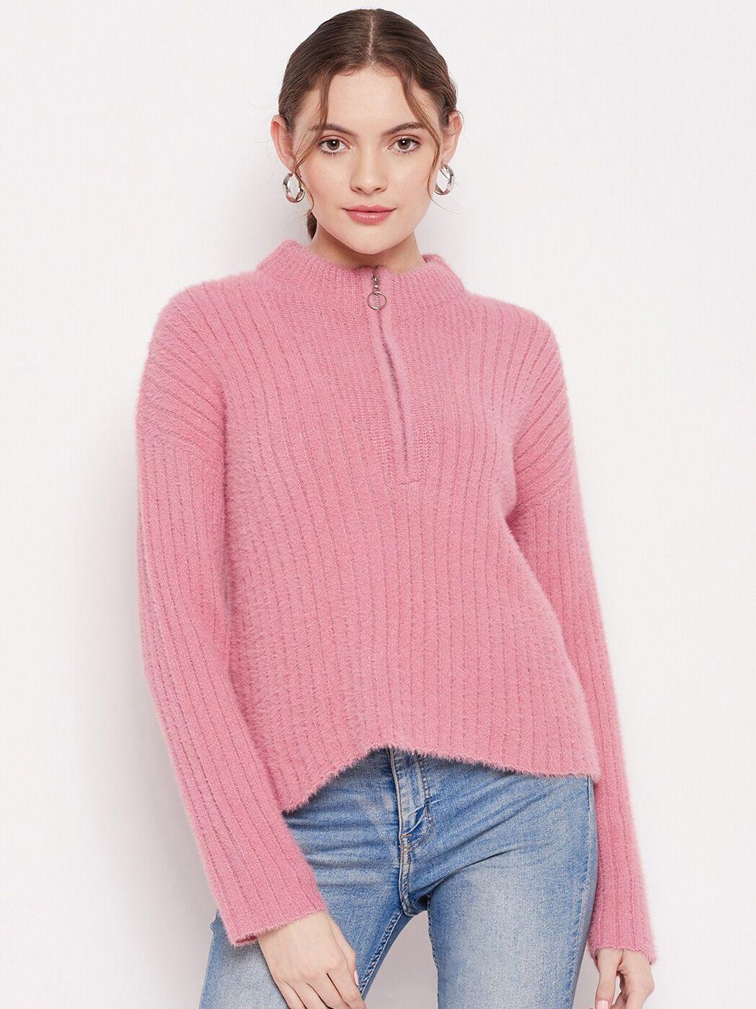 madame women pink striped  sweater