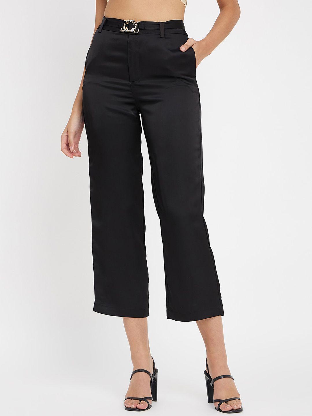 madame women plain flat-front three-fourth length culottes trousers