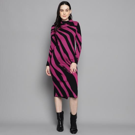 madame women printed slitted sweater dress