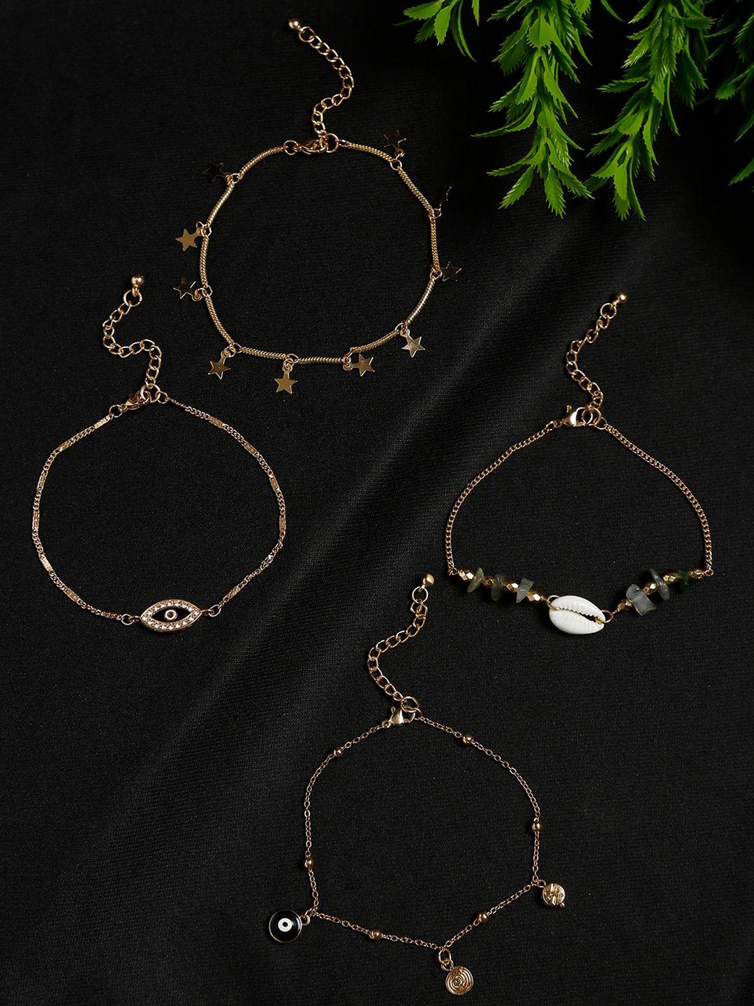 madame women set of 4 rose gold-plated & white charm bracelet