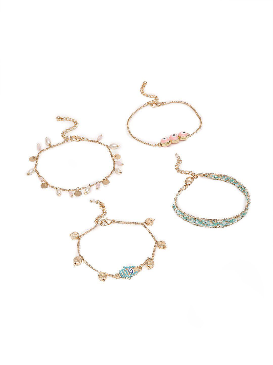 madame women set of 4 rose gold plated & white multistrand bracelet