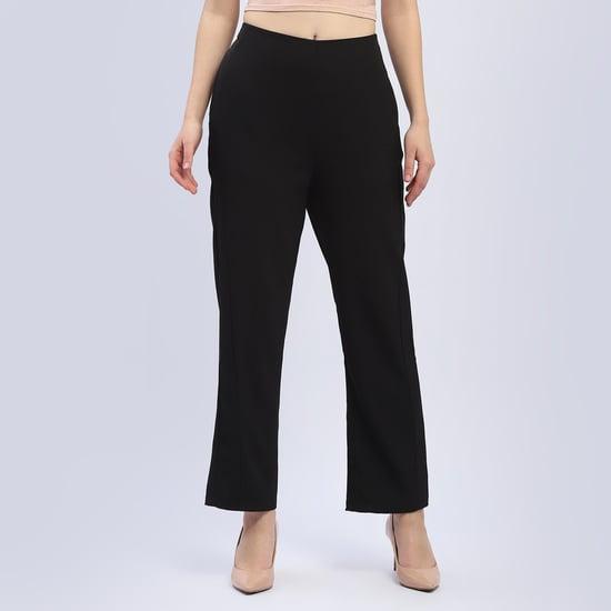 madame women solid flat front trousers
