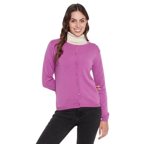 madame women solid mauve cardigans