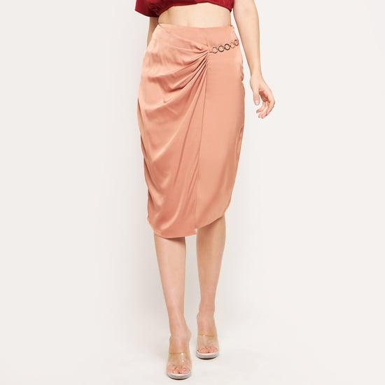 madame women solid pleated pencil skirt