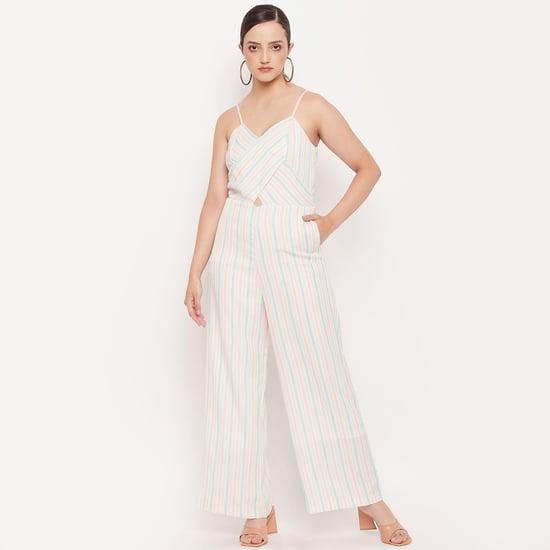 madame women striped sleeveless jumpsuit