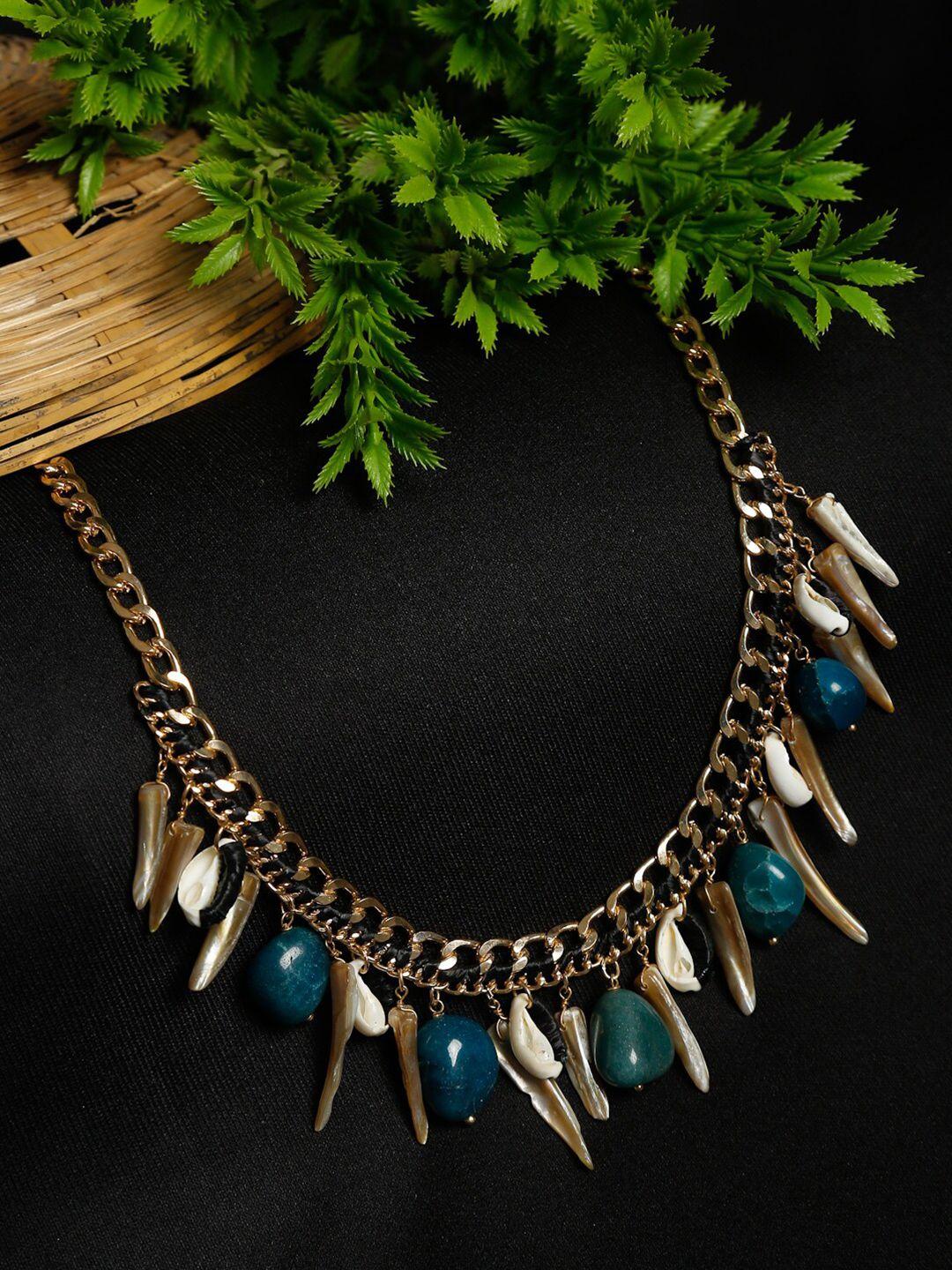 madame women teal & rose gold-plated metal necklace