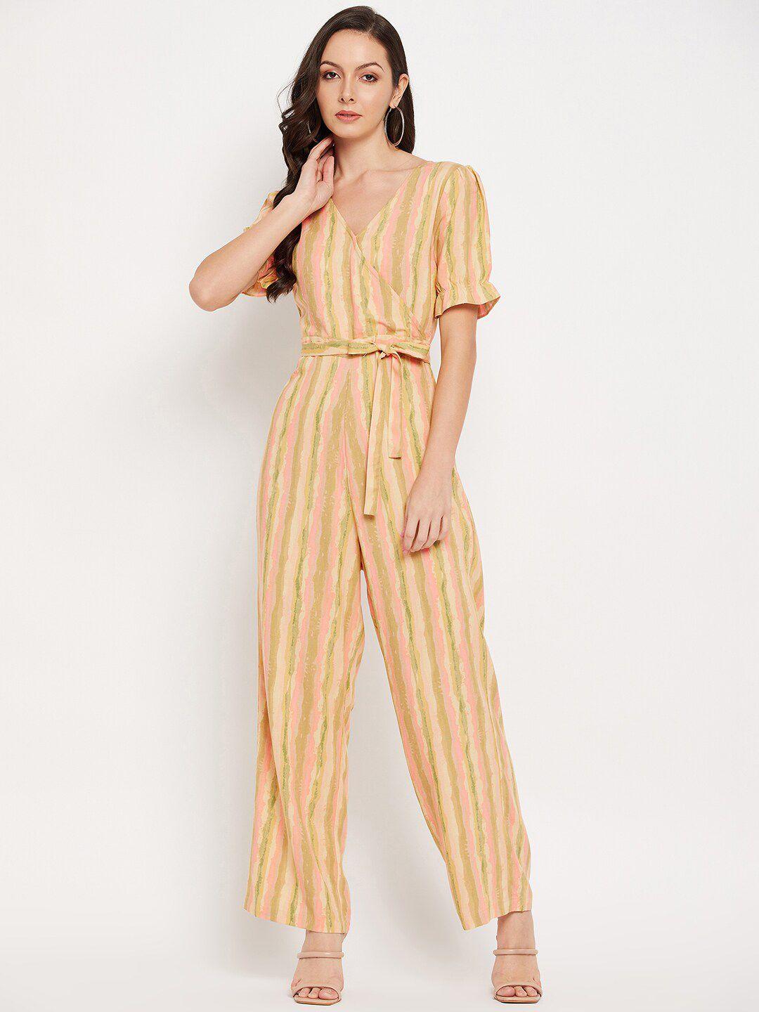 madame wrap styled striped basic jumpsuit