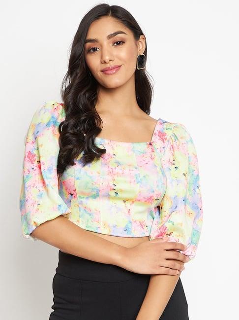 madame yellow & pink printed crop top