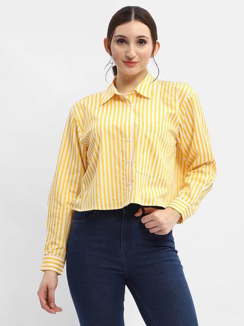 madame yellow & white cotton striped shirt