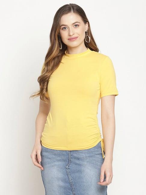 madame yellow mock collar top