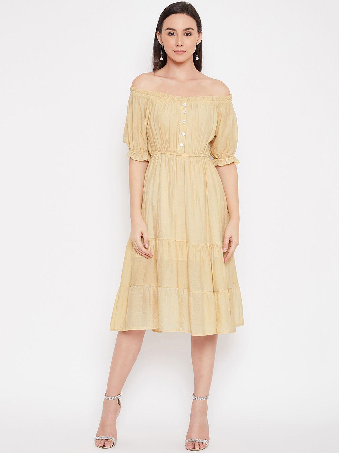 madame yellow solid off-shoulder dress