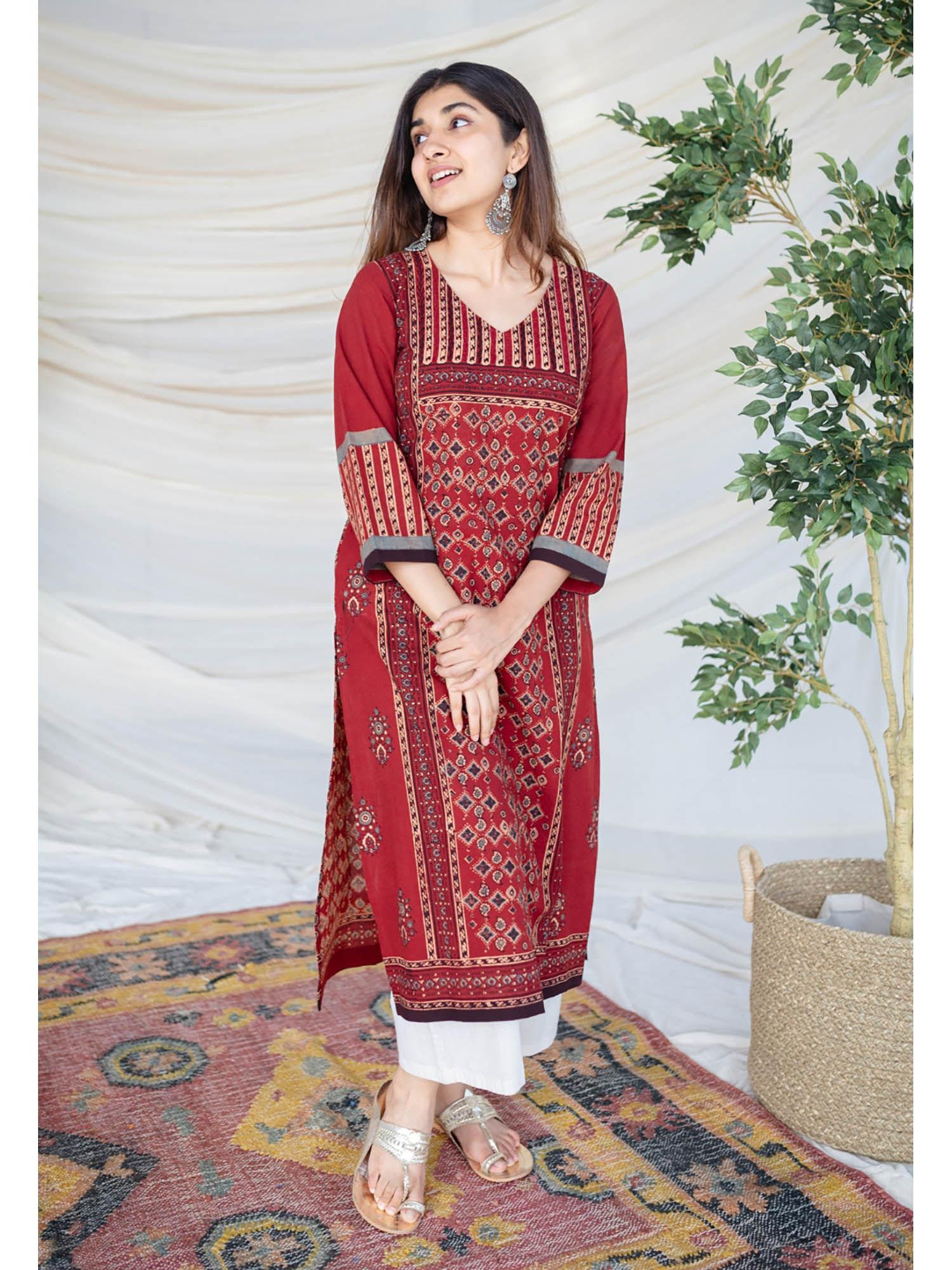 madder ajrakh cotton kurta