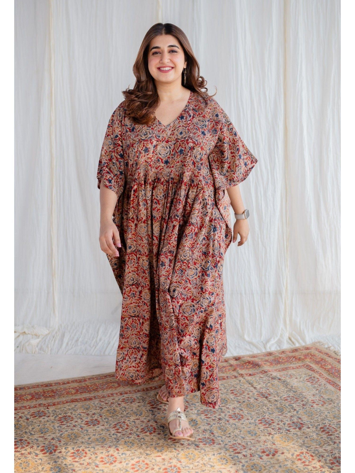 madder kalamkari cotton kaftan dress