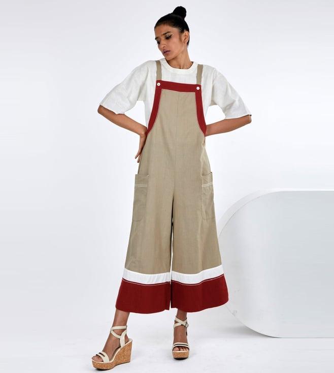 madder much beige & red osaka o'hara ankle length toasted jumpsuit