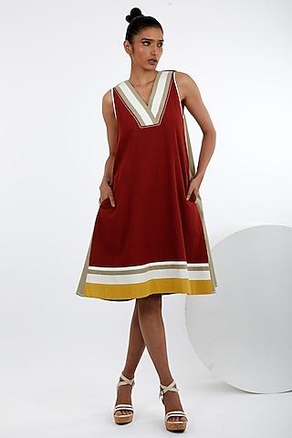 madder red handloom cotton a-line mini dress