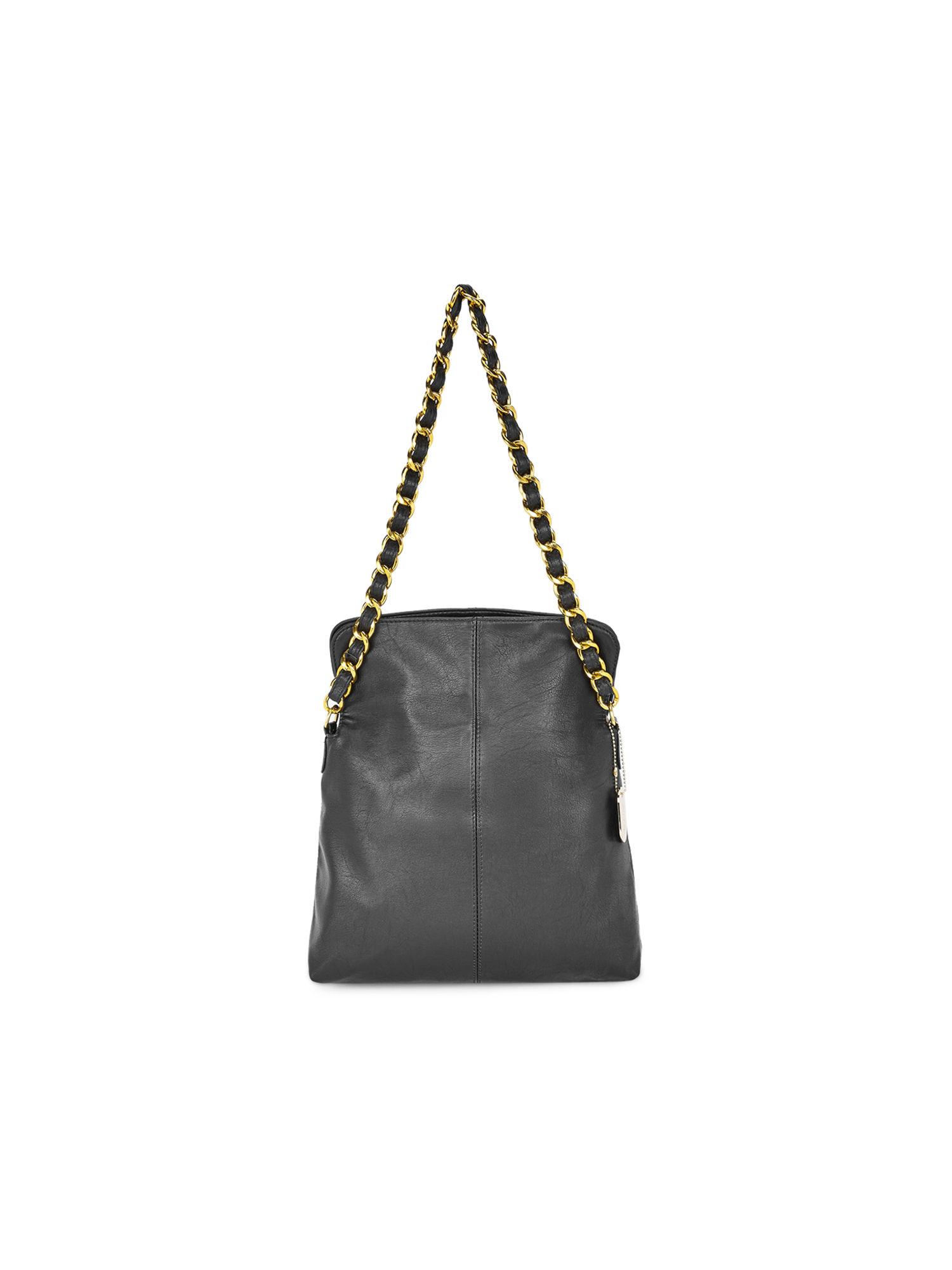 madeline black solid handbag (l)